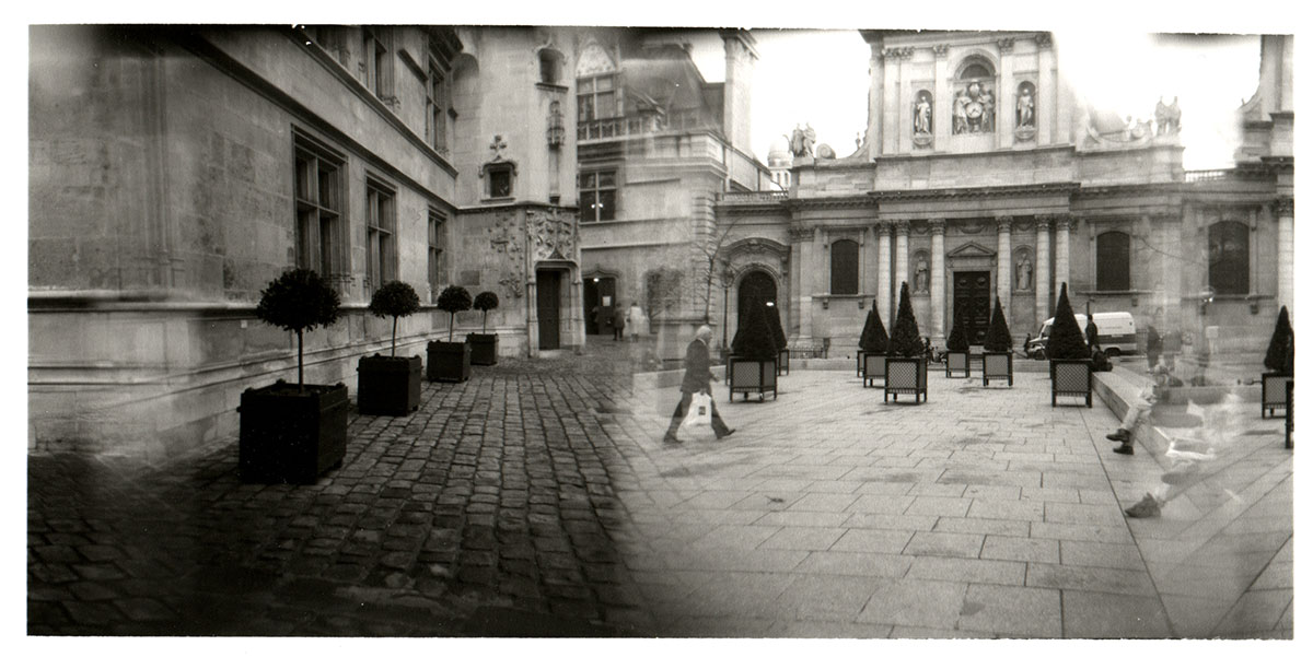Cluny and Sorbonne Courtyards, Paris, France, Holga camera image (1998)