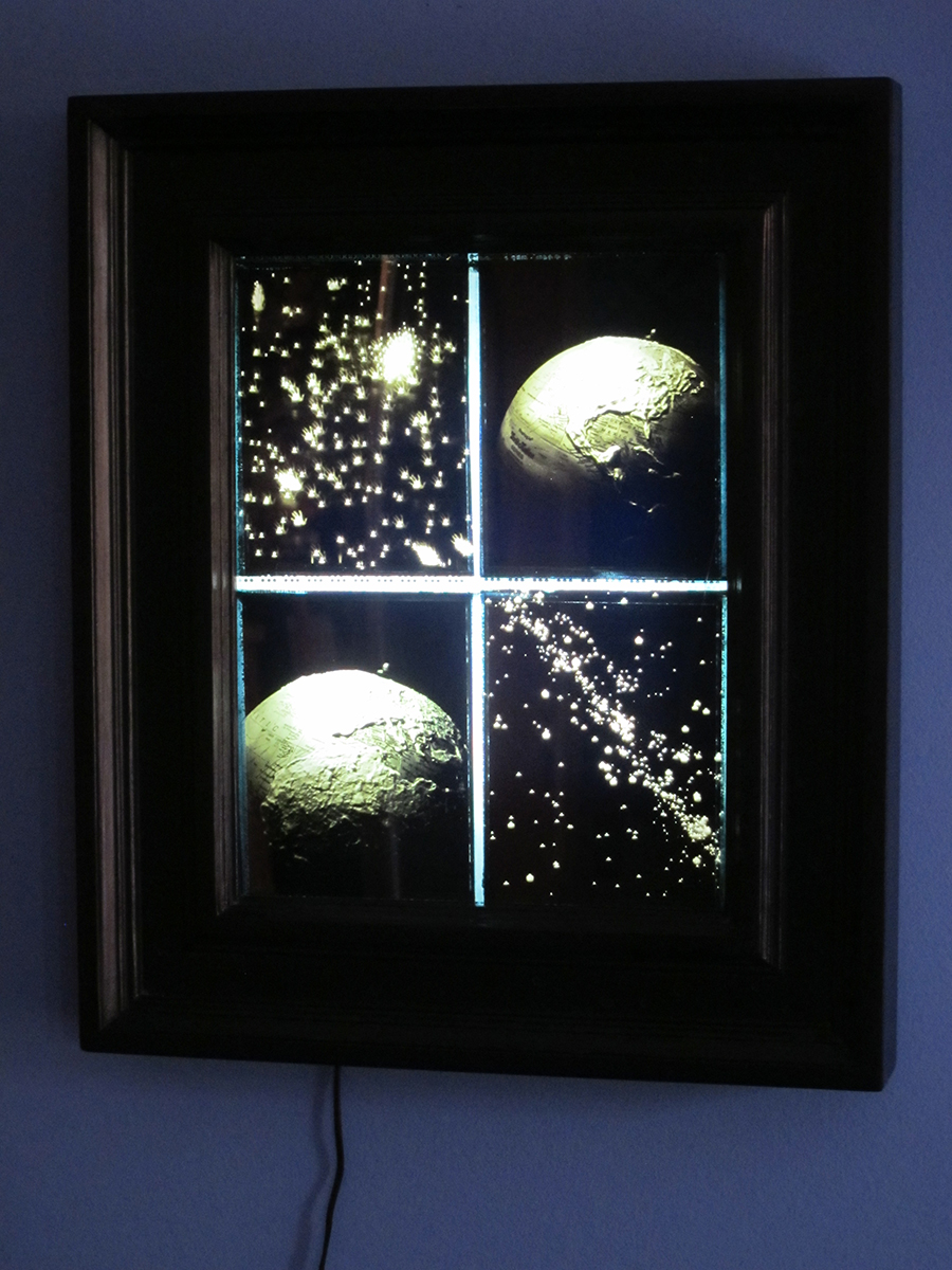 Reconstructed Cosmos 1, Duratran print, lightbox, Dutch cabinet frame, 15” x 12 ⅔” x 3” (2001-2007).